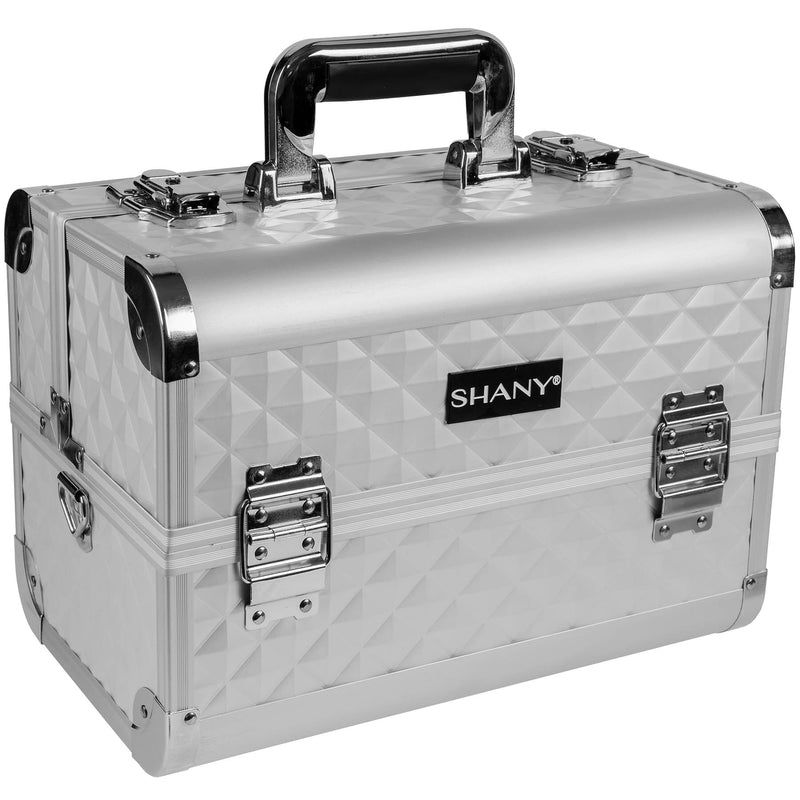 SHANY Premier Fantasy Professional Makeup Train Case Cosmetic Box Portable Makeup Case Organizer Jewelry storage with Locks , 3 Trays , Shoulder Strap, Makeup Brush Holder and Cosmetics Mirror - Silver Diamond - SHOP SILVER - MAKEUP TRAIN CASES - ITEM# SH-C20-SL
