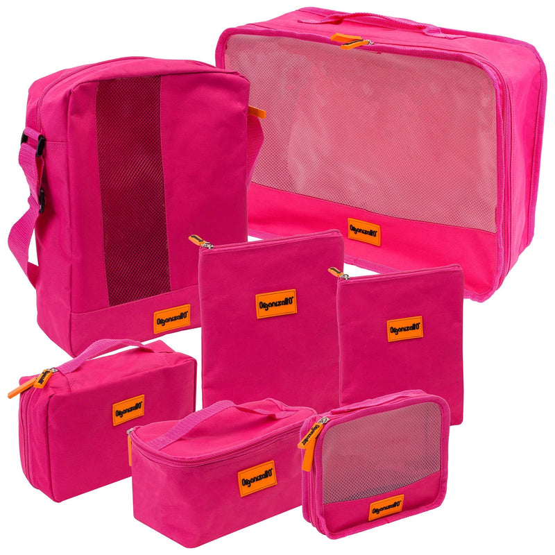 SHANY Cosmetics Organizatto Travel Make-up Organizer 7-in-1 Portable Zippered Travel cosmetics bags Storage with Mesh Openings - PINK - SHOP PINK - TRAVEL BAGS - ITEM# OR-TB700-PK