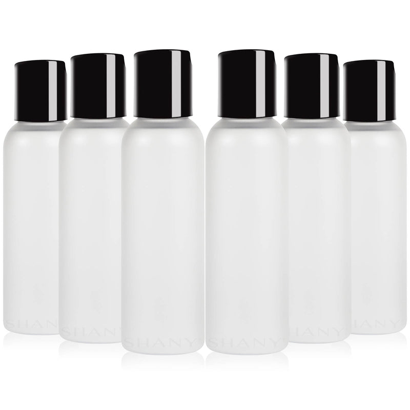 SHANY Frosted Plastic PET Cosmo Bullet Squeeze 
Bottle / Flip Cap Lid - Portable Liquid Container in Travel Size Bottle - BPA-Free - Set of 6, 2oz - SHOP 6 x 2 OZ - CONTAINERS - ITEM# SH-PCG2OZ-X6