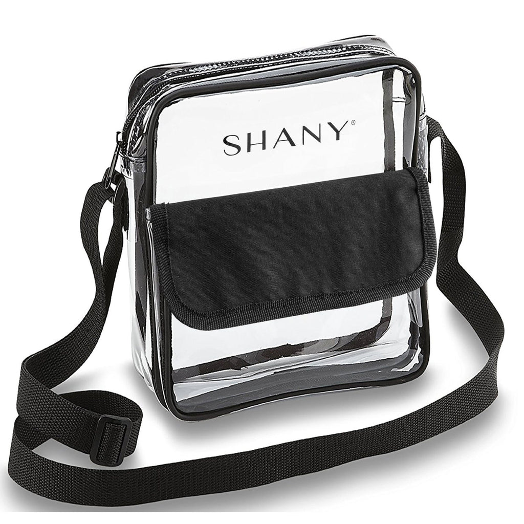SHANY Clear Crossbody Tote Bag for Women and Men - Clear Bag Messenger Stadium Approved for Festivals, Concerts, Sports, Makeup storage and more. - SHOP  - TRAVEL BAGS - ITEM# SH-PC12-BK