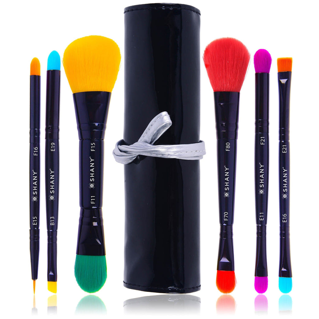 SHANY Vegan Makeup Brushes - LUNA  - 6 PC Double Sided Travel Make up Brushes with 12 unique Bristles - with Brush storage Pouch - Synthetic - SHOP  - BRUSH SETS - ITEM# SH-BR001