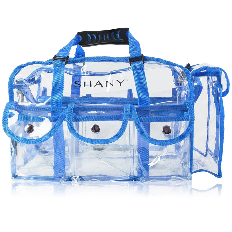 SHANY Pro Clear Makeup Bag with Shoulder Strap - Blue - BLUE - ITEM# SH-PC01BL - Clear travel makeup cosmetic bags carry Toiletry,PVC Cosmetic tote bag Organizer stadium clear bag,travel packing transparent space saver bags gift,Travel Carry On Airport Airline Compliant Bag,TSA approved Toiletries Cosmetic Pouch Makeup Bags - UPC# 700645941897
