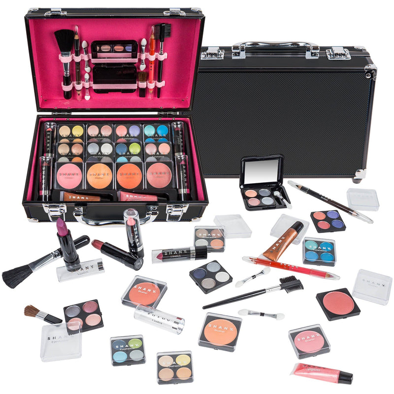 SHANY Carry All Makeup Train Case with Pro Makeup Set , Makeup Brushes, Lipsticks, Eye Shadows, Blushes, Powders, and more - Reusable Makeup Storage - Premium Gift Packaging - Black - SHOP BLACK - MAKEUP SETS - ITEM# SH-10402-BK