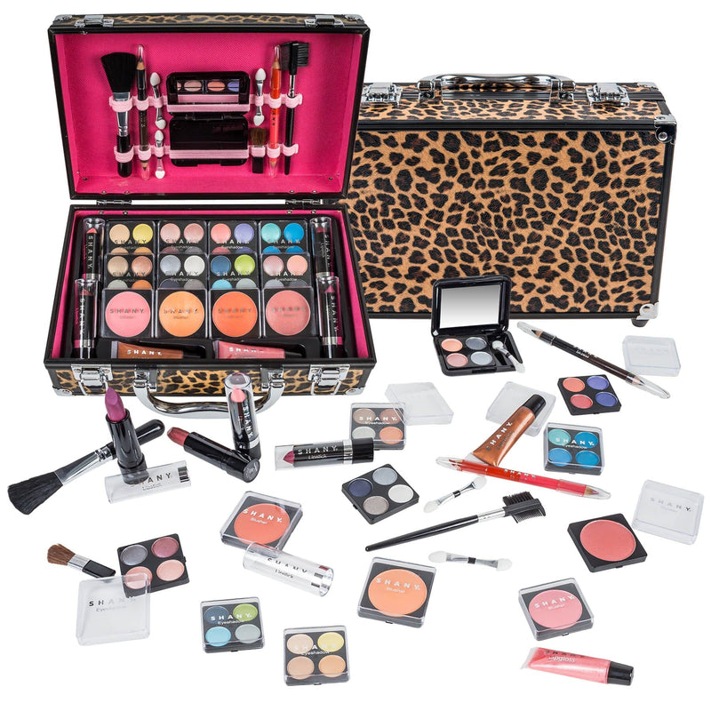 SHANY Carry All Makeup Train Case with Pro Makeup Set , Makeup Brushes, Lipsticks, Eye Shadows, Blushes, Powders, and more - Reusable Makeup Storage - Premium Gift Packaging - Leopard - SHOP LEOPARD - MAKEUP SETS - ITEM# SH-10402-LP