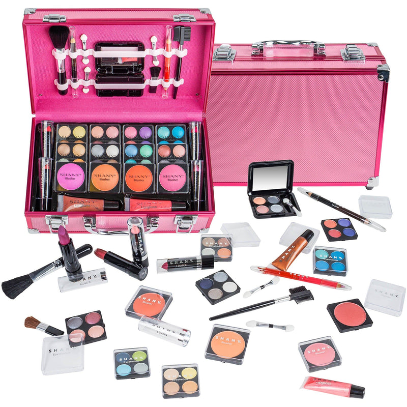 SHANY Carry All Makeup Train Case with Pro Makeup Set , Makeup Brushes, Lipsticks, Eye Shadows, Blushes, Powders, and more - Reusable Makeup Storage Organizer - Premium Gift Packaging - Pink - SHOP PINK - MAKEUP SETS - ITEM# SH-10402-PK