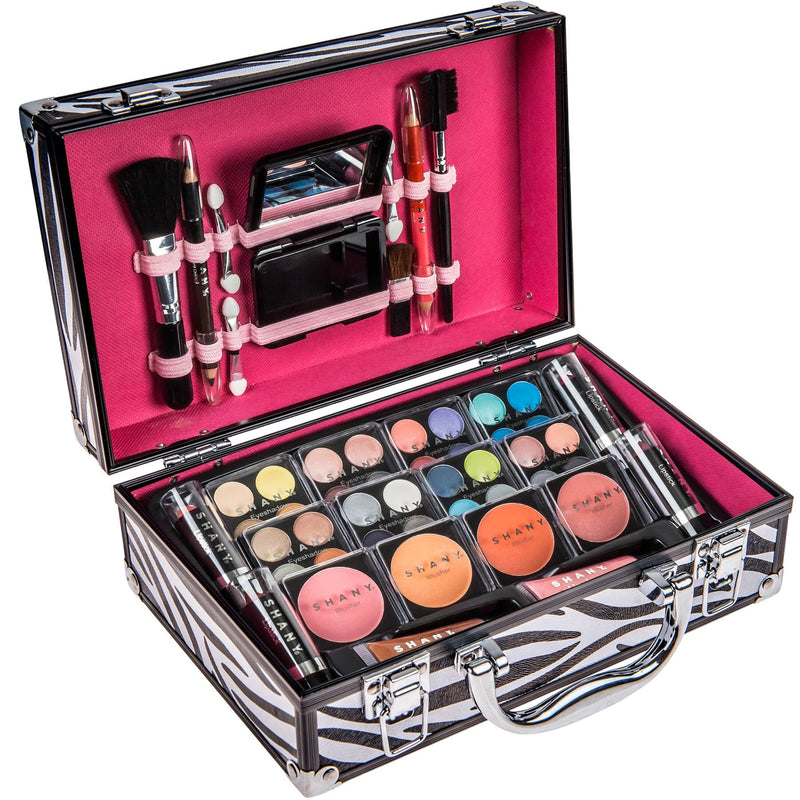 SHANY Makeup Train Case Aluminum Makeup Set - Zebra - ZEBRA - ITEM# SH-10402-ZB - Makeup set train case Pre teen teens makeup set,first makeup set girls makeup 6 7 8 9 10 years old,Holiday Gift Set Beginner Makeup tools brush sets,Mothers day gift makeup for her women best gift,Christmas gift Dress-Up Toy pretend Makeup kit set - UPC# 723175178519