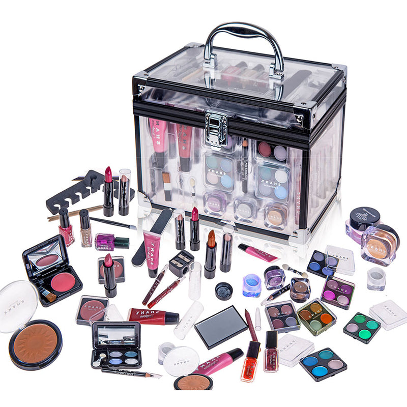 SHANY Carry All Trunk Makeup Train Case with Re-usable Aluminum Makeup Storage Case. Non Toxic Color Make up Set with Eye palettes, Blushes ,Makeup Powders, Manicure, Pedicure and Makeup Brushes. - SHOP BLACK - MAKEUP SETS - ITEM# SH-221