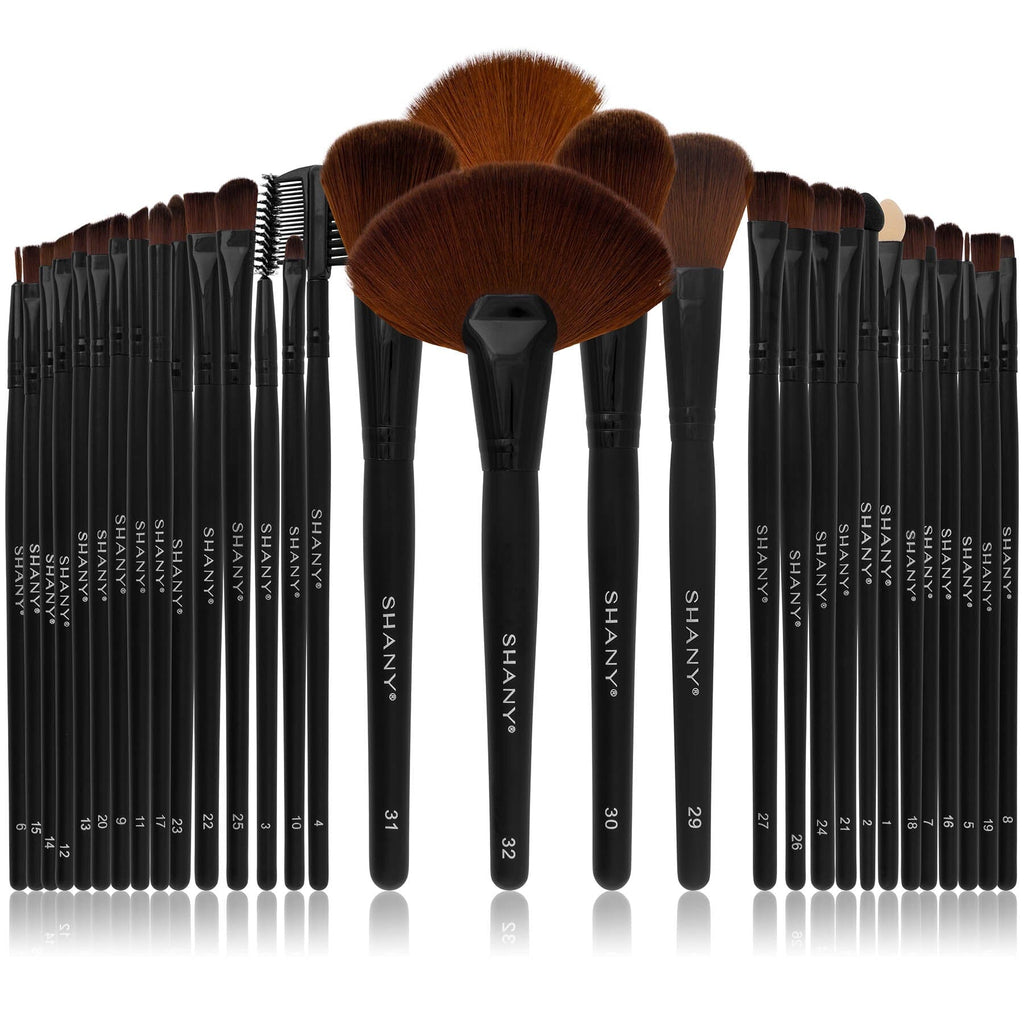 SHANY Makeup Brushes Premium Synthetic Foundation Powder Concealers Eye Shadows Cosmetics Brush Set with Faux Leather Pouch and Instruction sheet, 32 Count - SHOP  - BRUSH SETS - ITEM# SH-32PCBRUSH