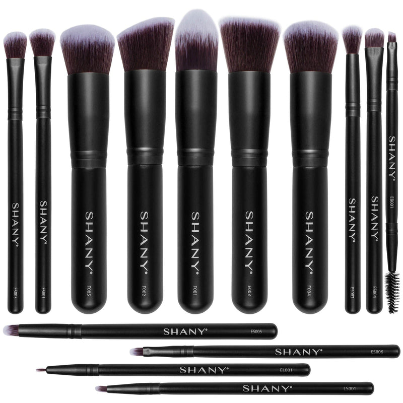 SHANY Makeup Brushes - Black Bombshell - 14-Piece Brush Set – Foundation Powder Concealers Eye Shadows Makeup brushes - Complete Kabuki Makeup Brush Set in Black  - 14 PCS - SHOP BLACK - BRUSH SETS - ITEM# SH-BR0014-BK