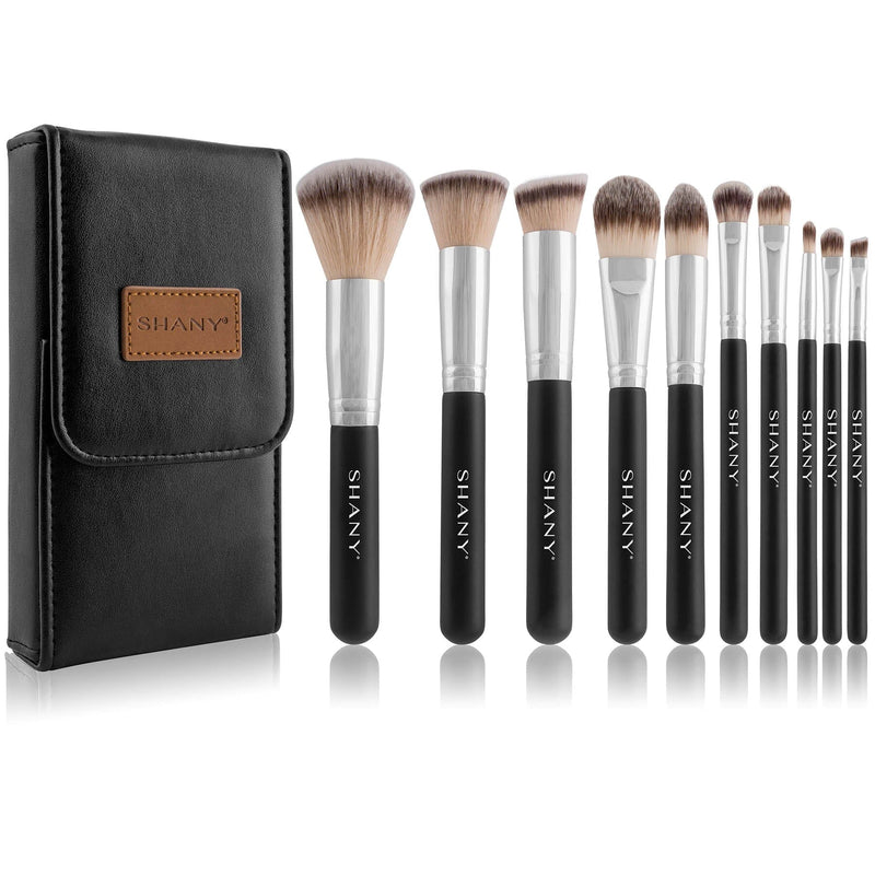 SHANY Makeup Brushes Black OMBRE Pro 10 Piece Essential Professional Makeup Brush Set - Foundation Powder Concealers Eye Shadow Brushes with Black Makeup Brush Travel Case - 10PC - SHOP  - BRUSH SETS - ITEM# SH-BR002