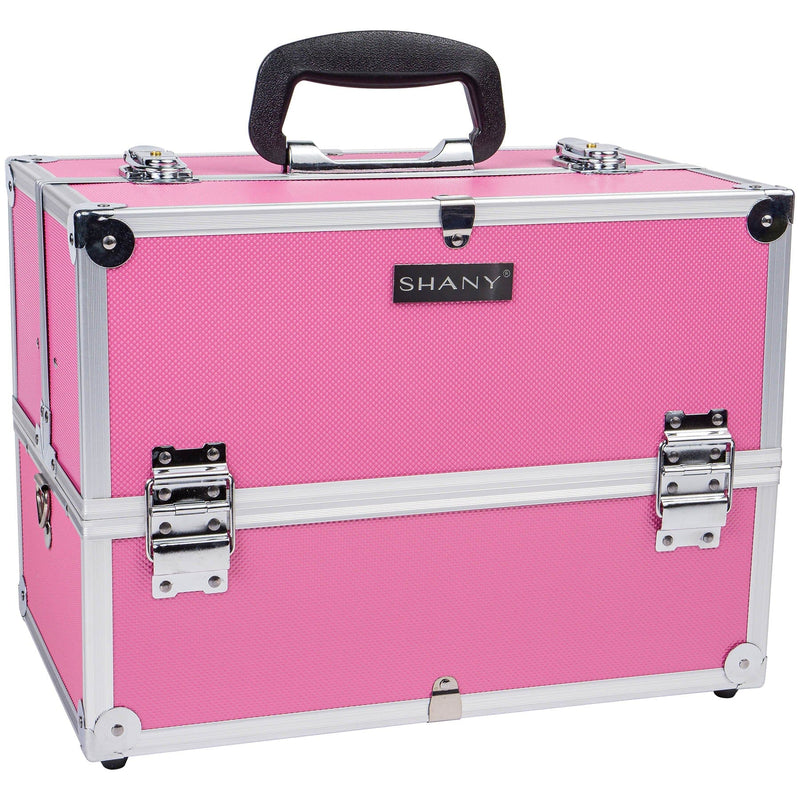 SHANY Essential Pro Makeup Train Case Cosmetic Box Portable Makeup Case Cosmetics Beauty Organizer Jewelry storage with Locks , Multi Compartments Makeup Box and Shoulder Strap - Pink - SHOP PINK - MAKEUP TRAIN CASES - ITEM# SH-C005-PK