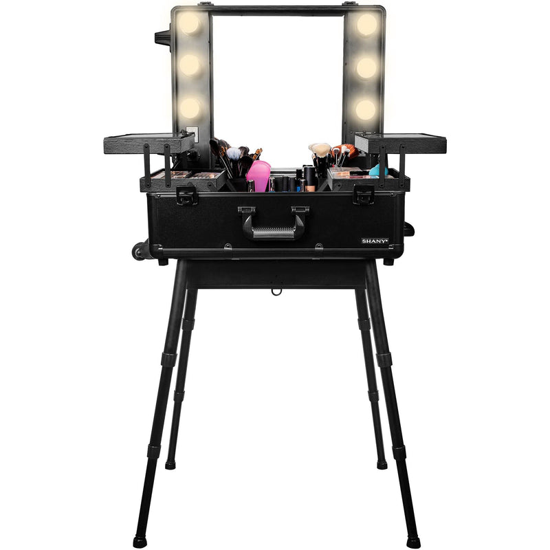 SHANY Studio ToGo Wheeled Trolley Makeup Case & Organizer with Light - BLACK - SHOP BLACK - ROLLING MAKEUP CASES - ITEM# SH-CC0023-BK