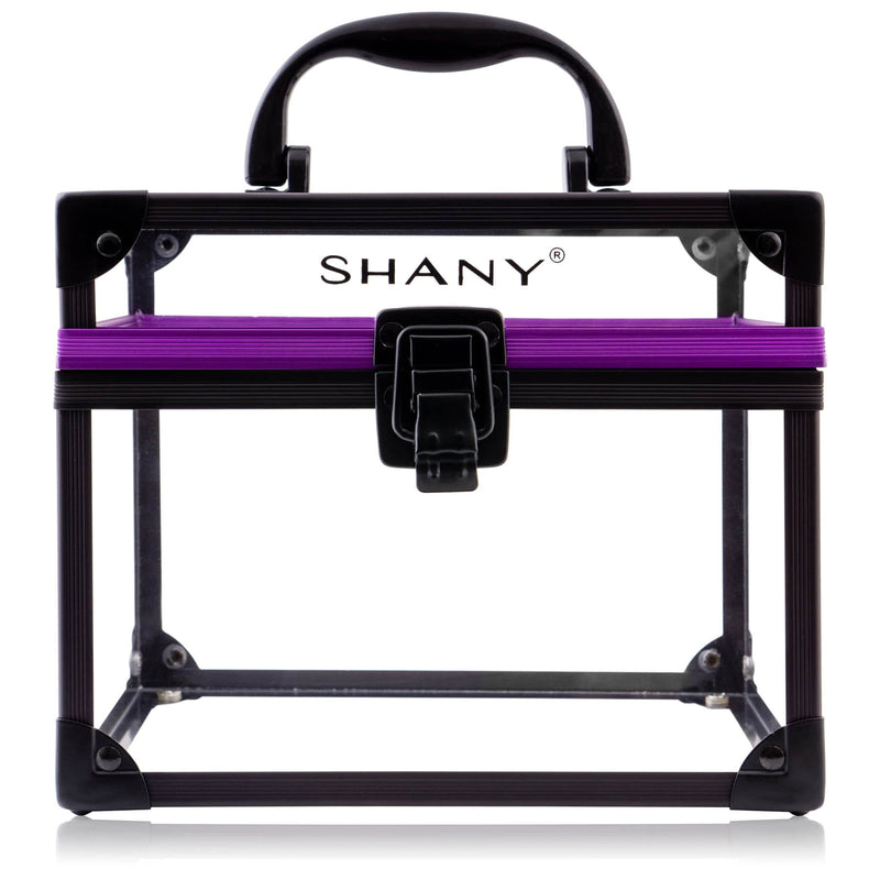 SHANY Clear Cosmetics and Toiletry Train Case - Clear Travel Makeup Bag Case Organizer with Secure Closure and Black/Purple Accents - Large - SHOP Large - MAKEUP TRAIN CASES - ITEM# SH-CC0080-L