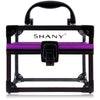 SHANY Clear Cosmetics and Toiletry Train Case - Clear Travel Makeup Bag Case Organizer with Secure Closure and Black/Purple Accents - Medium - SHOP Medium - MAKEUP TRAIN CASES - ITEM# SH-CC0080-M