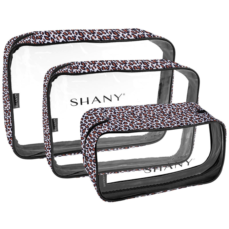 SHANY Clear Cosmetics Organizer 3-Piece Set - Transparent Makeup Toiletry Bag - Assorted Make Up Storage Bags - Set Of 3 - LEOPARD - SHOP LEOPARD - TRAVEL BAGS - ITEM# SH-CL006-LP