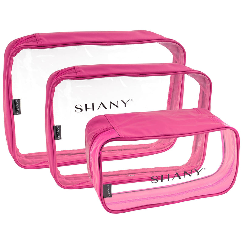 SHANY Clear Cosmetics Organizer 3-Piece Set - Transparent Makeup Toiletry Bag - Assorted Make Up Storage Bags - Set Of 3 - PINK - SHOP PINK - TRAVEL BAGS - ITEM# SH-CL006-PK