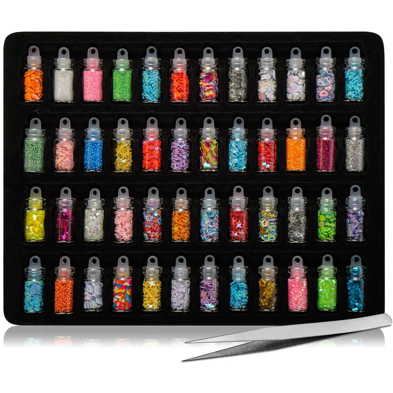 SHANY 3D Nail Art Decoration Mini Bottles - 48 Glass Bottles With Free Nail Art Tweezer - SHOP  - NAIL ART - ITEM# SH-MINIBOTTLES-SET01