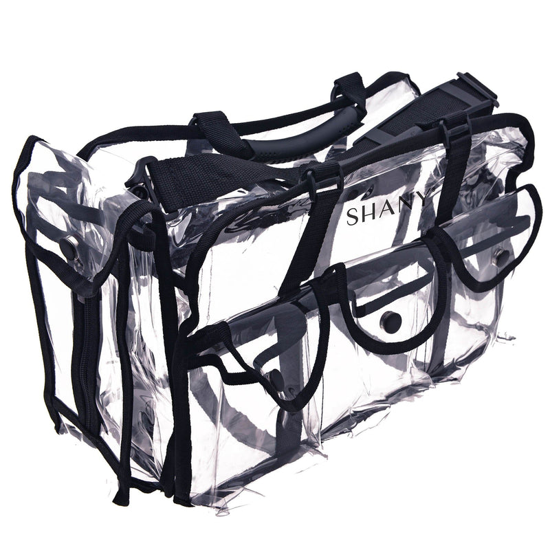 SHANY Pro Clear Makeup Bag with Shoulder Strap - Black - BLACK - ITEM# SH-PC01BK - Clear travel makeup cosmetic bags carry Toiletry,PVC Cosmetic tote bag Organizer stadium clear bag,travel packing transparent space saver bags gift,Travel Carry On Airport Airline Compliant Bag,TSA approved Toiletries Cosmetic Pouch Makeup Bags - UPC# 723175176713