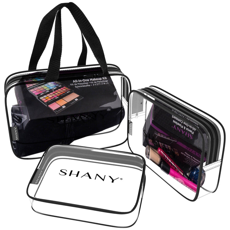 SHANY Clear Toiletry and Makeup Organizer  Bag Set -  - ITEM# SH-PC22-BK - Clear travel makeup cosmetic bags carry Toiletry,PVC Cosmetic tote bag Organizer stadium clear bag,travel packing transparent space saver bags gift,Travel Carry On Airport Airline Compliant Bag,TSA approved Toiletries Cosmetic Pouch Makeup Bags - UPC# 700645933885