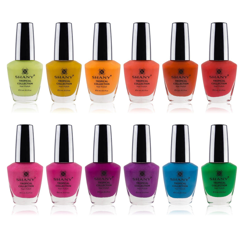 SHANY Tropical Collection Nail Polish Set - 12 Island-Inspired Shades with Gorgeous Semi-Glossy and Shimmer Finishes in Bright and Neon Colors - SHOP TROPICAL - NAIL POLISH - ITEM# SH-SHNN-7