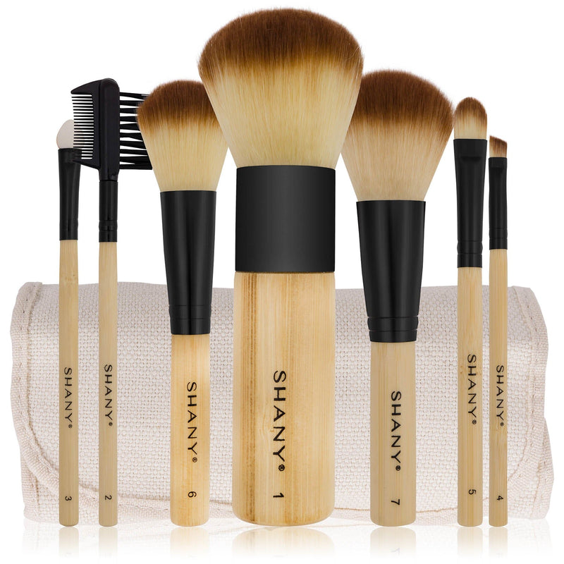 SHANY Bamboo Makeup Brush Set - Vegan Professional Makeup Brushes With Premium Synthetic Hair & Cotton Pouch for Easy Brush Storage - 7pc - SHOP  - BRUSH SETS - ITEM# SHANY007-BM
