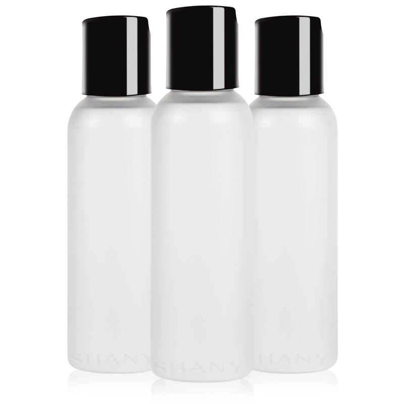SHANY Frosted Plastic PET Cosmo Bullet Squeeze 
Bottle / Flip Cap Lid - Portable Liquid Container in Travel Size Bottle - BPA-Free - Set of 3, 2oz - SHOP 3 x 2 OZ - CONTAINERS - ITEM# SH-PCG2OZ-X3