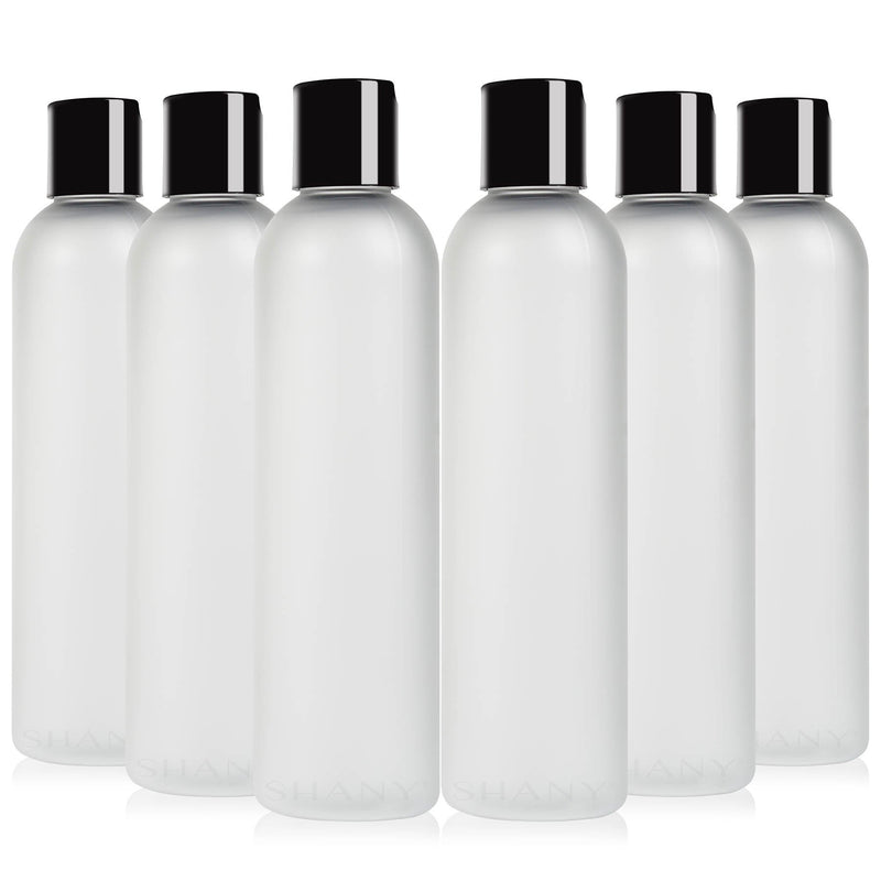 SHANY Frosted Plastic PET Cosmo Bullet Squeeze Bottle / Flip Cap Lid - Portable Liquid Container in Travel Size Bottle - BPA-Free - Set of 6, 8oz - SHOP 6 x 8 OZ - CONTAINERS - ITEM# SH-PCG8OZ-X6