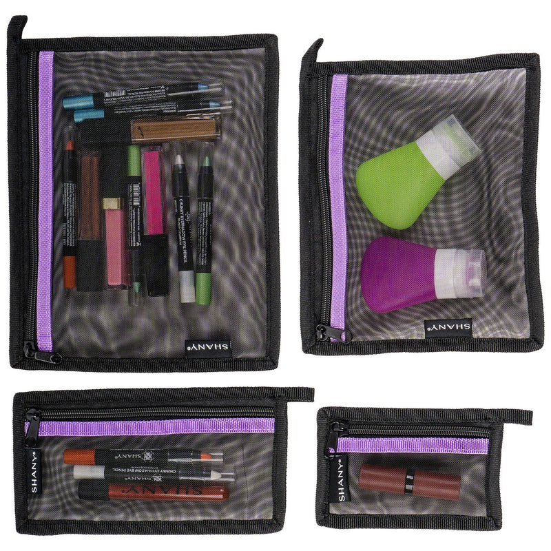 SHANY Mesh Travel Toiletry and Makeup Bag Set - Black -  - ITEM# SH-MB400-BK - Cosmetic toiletry bag organizer pouch purse travel,Makeup women girls train case box storage holder,Kate spade victorias secret hello kitty lesportsac,Container handbag gadget zipper portable luggage,Large small hanging compartment professional kits - UPC# 700645933823