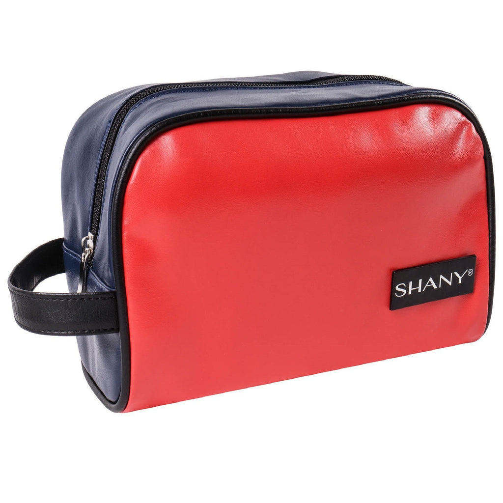 SHANY Grooming Bag and Travel Toiletry Tote – Zippered Faux Leather Organizer with Three Pockets – NAVY/RED - SHOP  - TRAVEL BAGS - ITEM# SH-NT1006-TM
