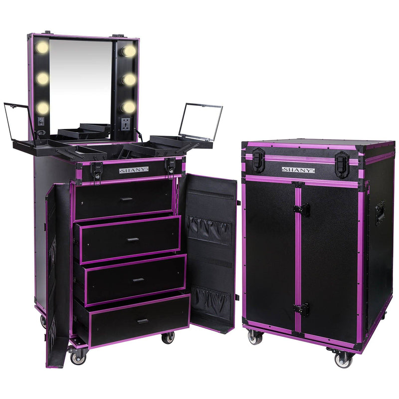 SHANY Light-Up Makeup Mirror Station and Storage - Rolling Cosmetics Case with Multiple Compartments with Light Bulbs Included - SHOP  - ROLLING MAKEUP CASES - ITEM# SH-P700-PARENT