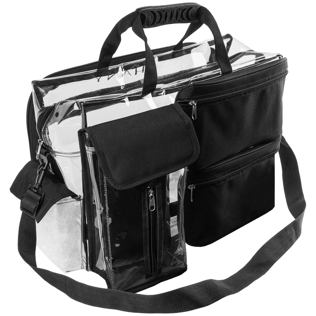 SHANY Travel Makeup Artist Bag with Removable Compartments – Clear Tote bag with Detachable Pockets – Makeup Organizer - Clear/Black - SHOP  - TRAVEL BAGS - ITEM# SH-PC13-BK