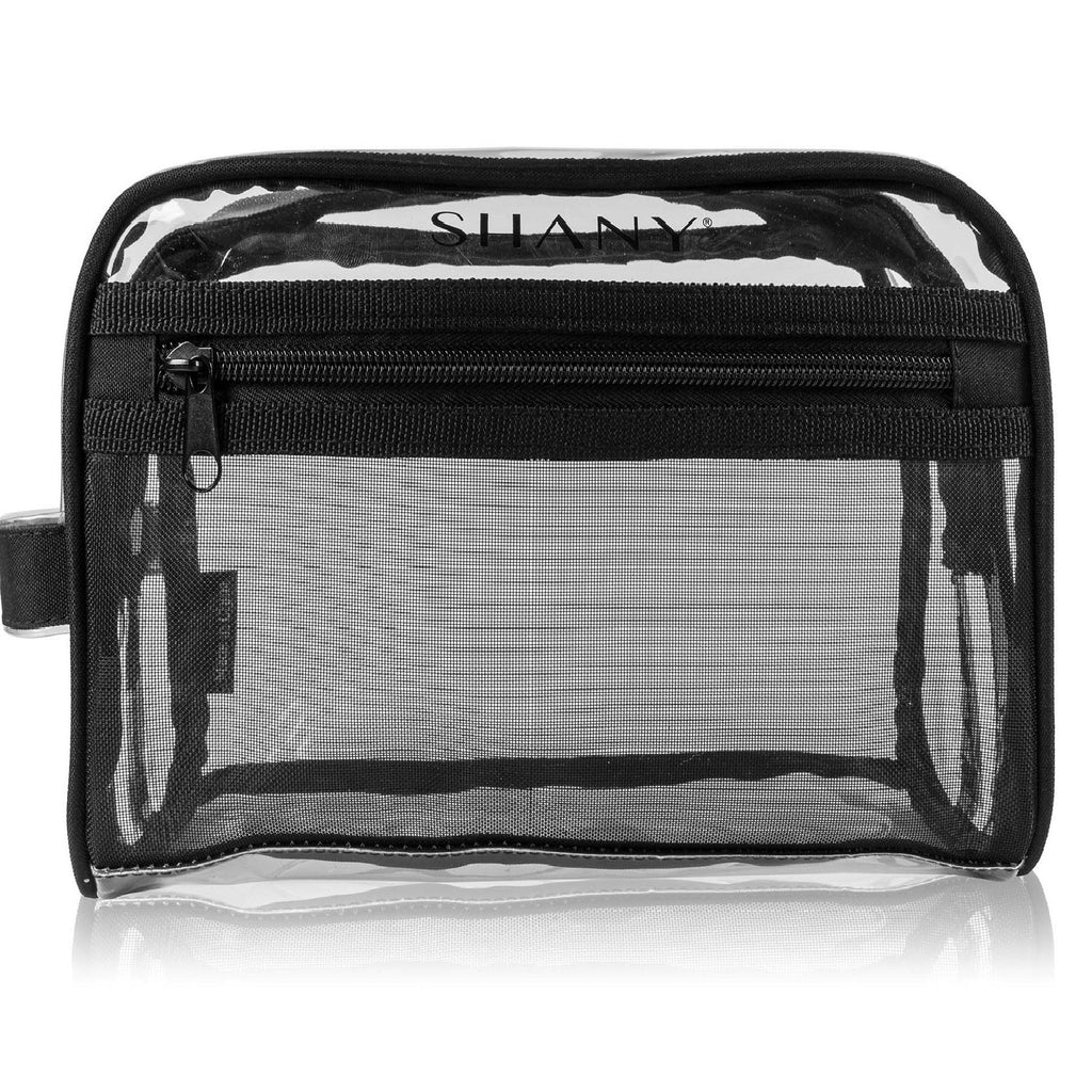 SHANY Clear Toiletry and Makeup Bag with Plastic Mesh Pocket – Medium Nontoxic Travel Organizer with Handle – Black Mesh - SHOP  - TRAVEL BAGS - ITEM# SH-PC19-BK