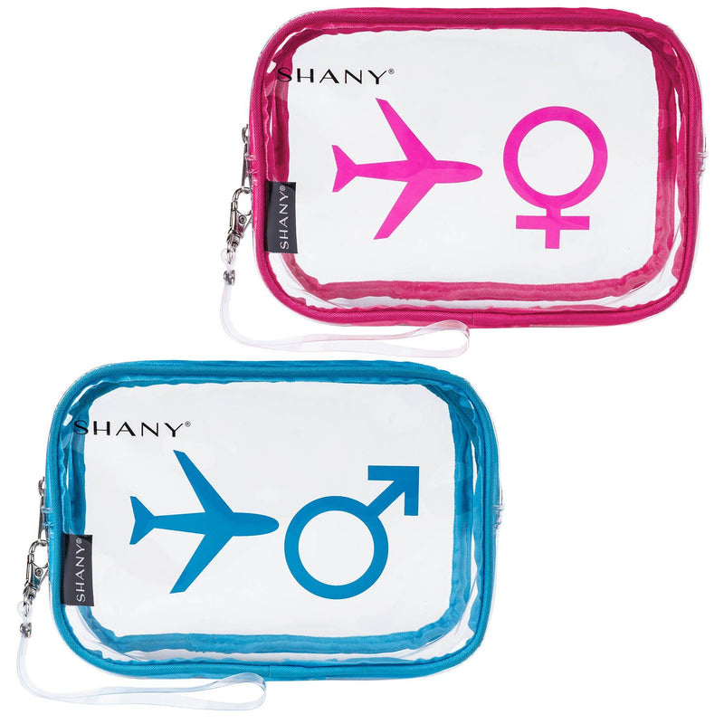 SHANY His & Hers TSA Approved Airline Friendly Clear Carry-on Toiletry Travel Bags & Personal Organizer -  Water-resistant - Set of 2 For Couples - SHOP  - TRAVEL BAGS - ITEM# SH-PC26-BLPK