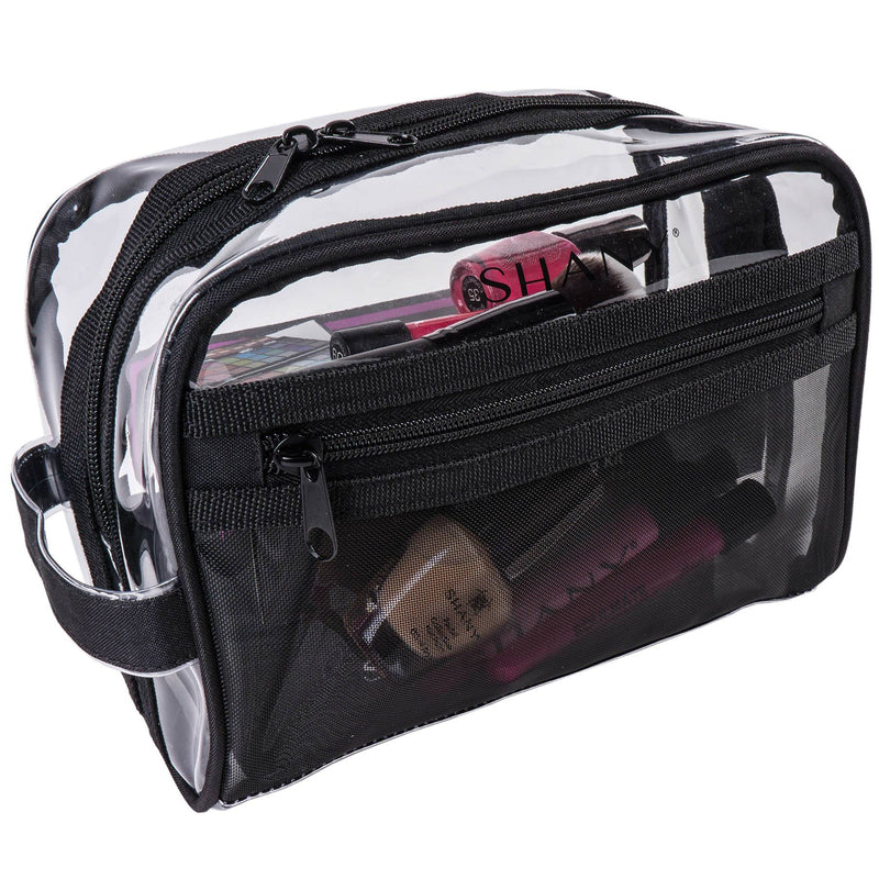 SHANY Clear Toiletry Makeup Bag - Black Mesh -  - ITEM# SH-PC19-BK - Makeup toiletry bag cosmetic organizer pouch purse,Travel makeup women girls train case box storage,Kate spade victorias secret hello kitty lesportsac,Container handbag gadget zipper portable luggage,Large small hanging compartment professional kits - UPC# 700645941842