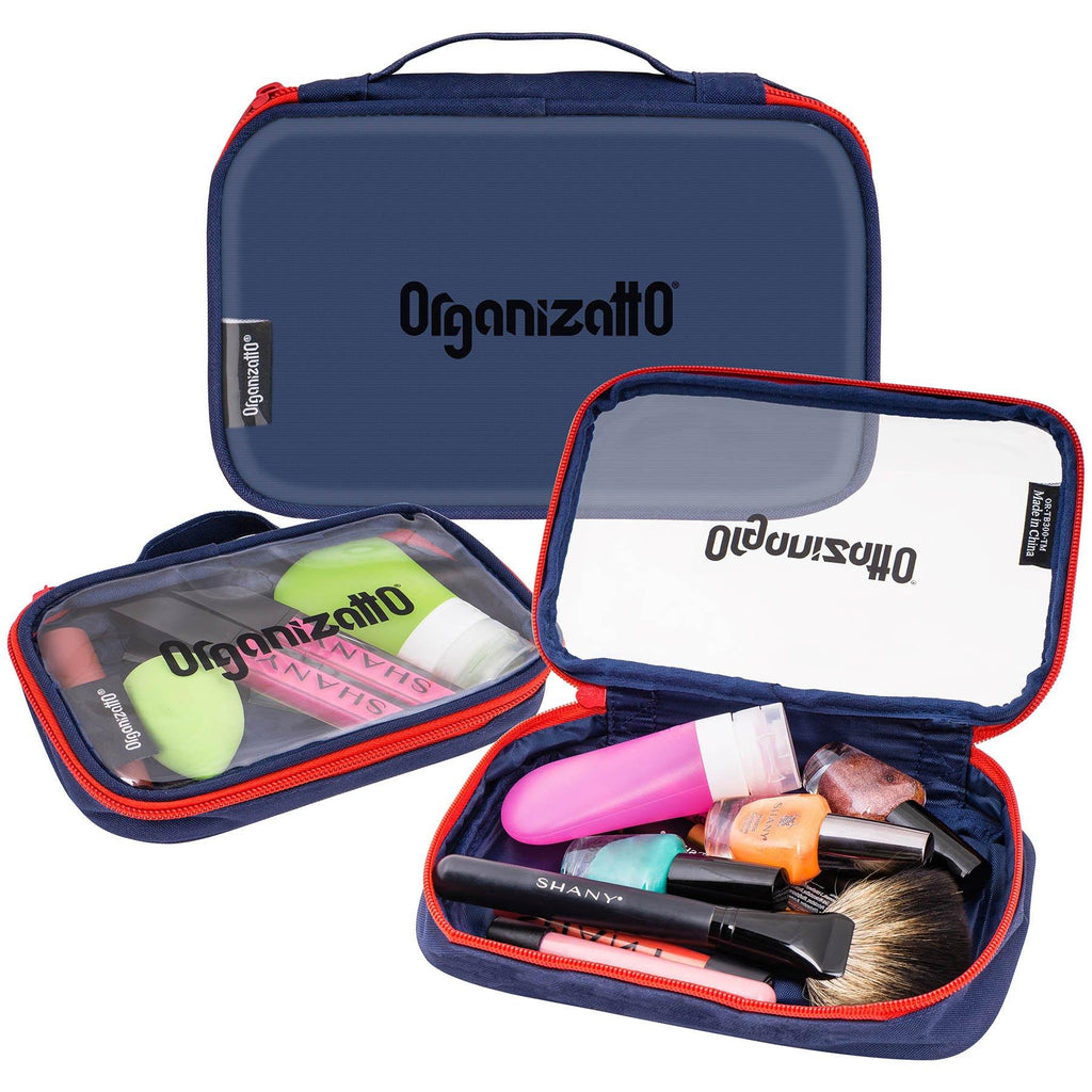 SHANY Organizatto Organizer 3-in-1 Set - Three Portable Zipper Cloth Handbags with Clear PVC Opening in Navy Blue - 3 PC - SHOP  - TRAVEL BAGS - ITEM# OR-TB300-TM