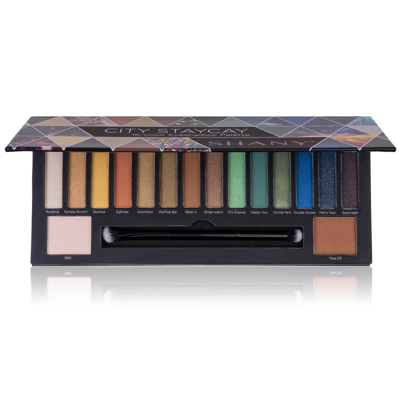 SHANY City Staycay 16-Color Eyeshadow Palette - 16 Highly-Pigmented and Long-Lasting Eye Makeup Shades with Dual-Sided Brush and Built-In Mirror - SHOP CITY STAYCAY - EYE SHADOW SETS - ITEM# SH-0016-B