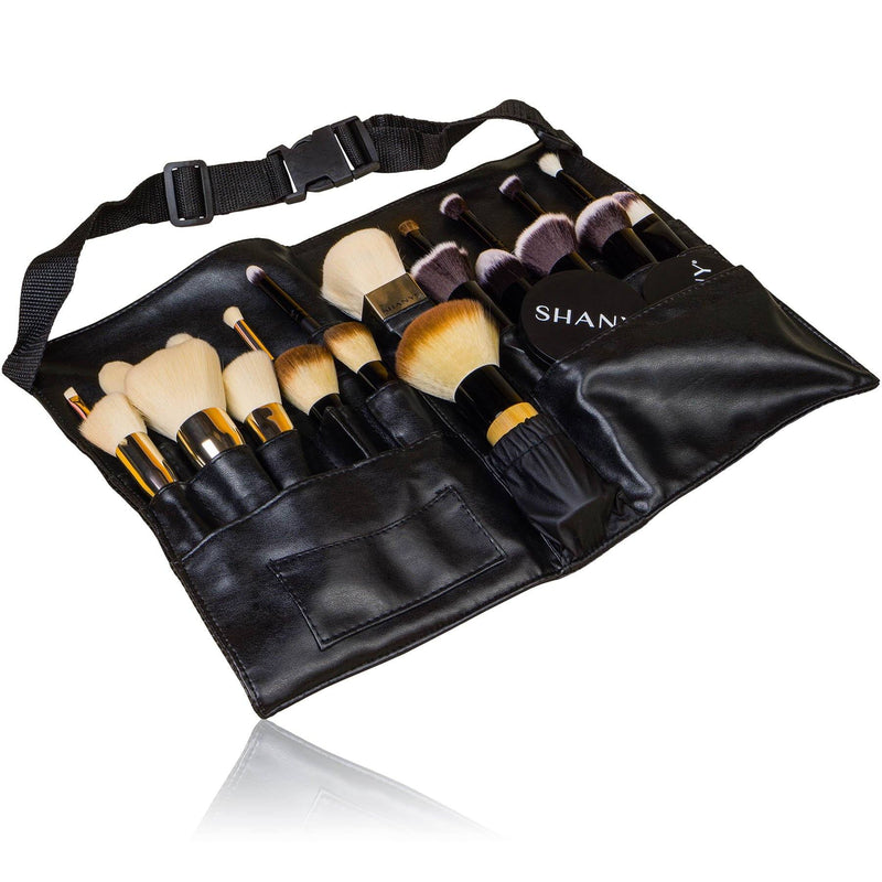 SHANY Cosmetics Brush Holder Apron - Black Leather - BLACK LEATHER - ITEM# SH-APRON-01 - Makeup brush bag pouch box clear travel case kit,Cosmetic sets holder kabuki cheap organizer best,Sephora mac small blush caddy train carrier purse,Containers rolling eye lip liquid foundation large,Professional style blending concealer vanity store - UPC# 738435231064