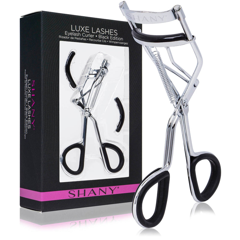SHANY Luxe Lashes Eyelash Curler - Professional Makeup Tool for Eyelashes with Two Silicone Refill/Replacement Pads - Black - SHOP BLACK - EYELASH CURLER - ITEM# SH-EC900-C
