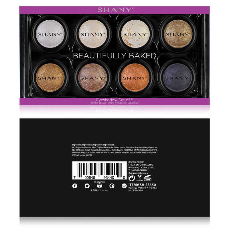 SHANY Beautifully Baked Eyeshadow Set - 8 Pearly Eye Shadows in Neutral Shades -  - ITEM# SH-ES550 - The SHANY Beautifully Baked Eyeshadow Set holds eight individual shimmery and pearly eye shadows in classic neutral shades. Each of these baked shadows are made with a soft and weightless formula with shades that are s