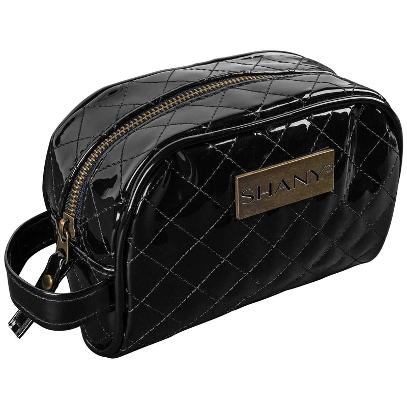 SHANY Quilted Travel Cosmetic Bag – Faux Patent Leather Zipper Organizer with Two Interior Pockets and Exterior Handle - BLACK - SHOP  - TRAVEL BAGS - ITEM# SH-NT1007-BK
