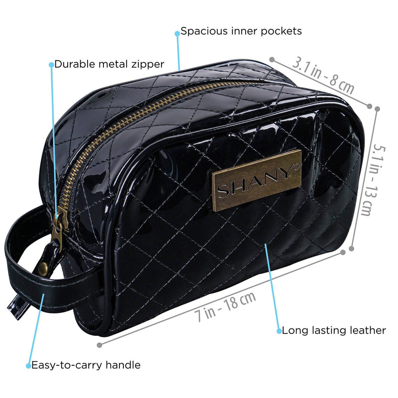 SHANY Quilted Faux Patent Leather Bag - Black -  - ITEM# SH-NT1007-BK - Best seller in cosmetics TRAVEL BAGS category