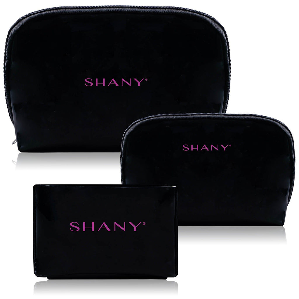 SHANY Faux Pattern Leather Makeup Clutch Set - Black -  - ITEM# SH-NT1010-BK - Cosmetic toiletry bag organizer pouch purse travel,Makeup women girls train case box storage holder,Kate spade victorias secret hello kitty lesportsac,Container handbag gadget zipper portable luggage,Large small hanging compartment professional kits - UPC# 700645933793