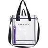 SHANY Clear Toiletry and Makeup Carry-On Travel Bag – Large Multiple Handle, Two-Tone Tote with Purple Front Zippered Pocket - SHOP  - TRAVEL BAGS - ITEM# SH-PC17-BK