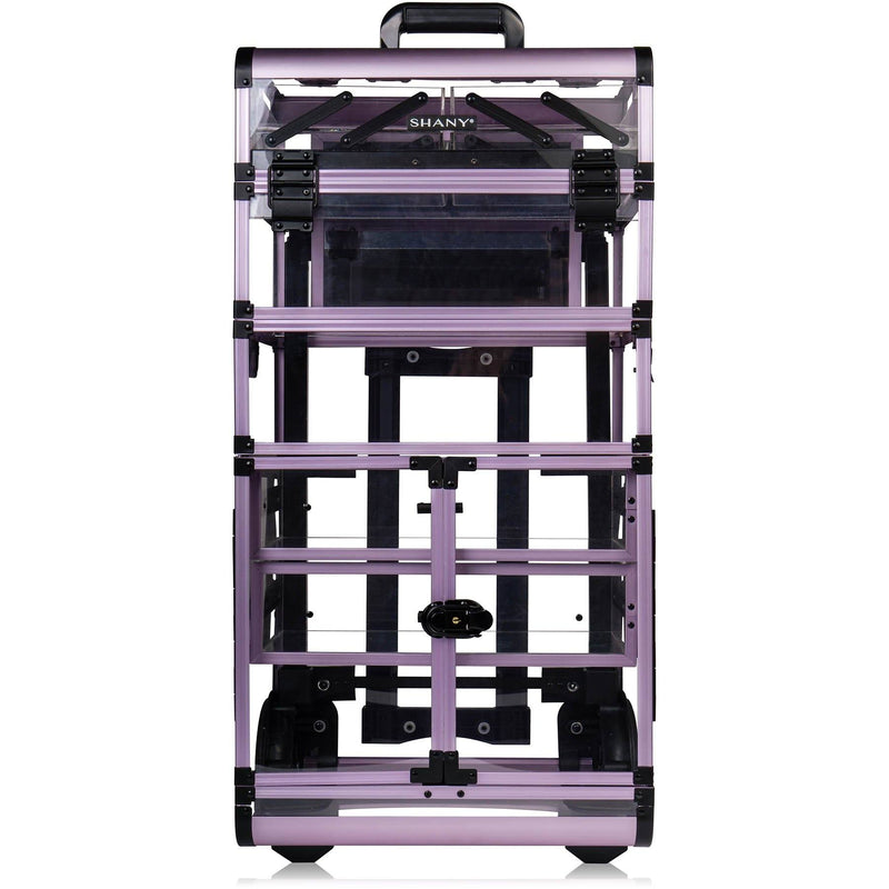 SHANY REBEL NUDE Series Pro Makeup Artists Rolling Train Case - Light Duty Large Clear Trolley Cosmetic Organizer Case - CLEARLY PURPLE - SHOP PURPLE - MAKEUP TRAIN CASES - ITEM# SH-REBEL-NUDE-PR